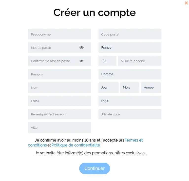 Processus d'inscription SPIN MAMA CASINO